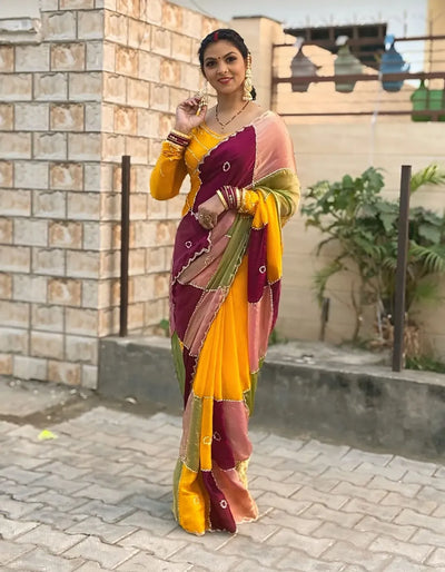 Trending Space Silk Saree - Handwork Border & Cutdana Blouse for Festive & Party Wear