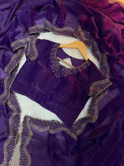 Trending Space Silk Saree - Zarkhand Diamond Cut Work Blouse & Border | Women's Festive & Party Wear