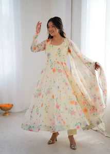 Trending Sunkissed Organza Floral Gown Set - Lightweight Festive Wear