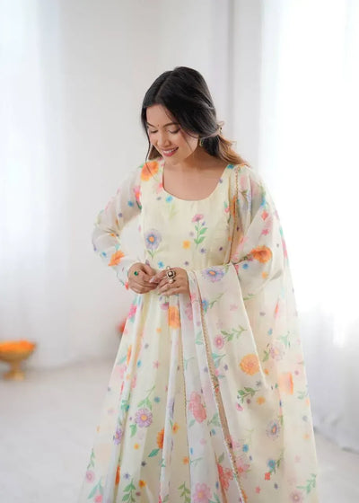 Trending Sunkissed Organza Floral Gown Set - Lightweight Festive Wear