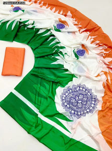 Trending Tiranga Print Chinnon Silk Saree - Patriotic Wear for 26 January
