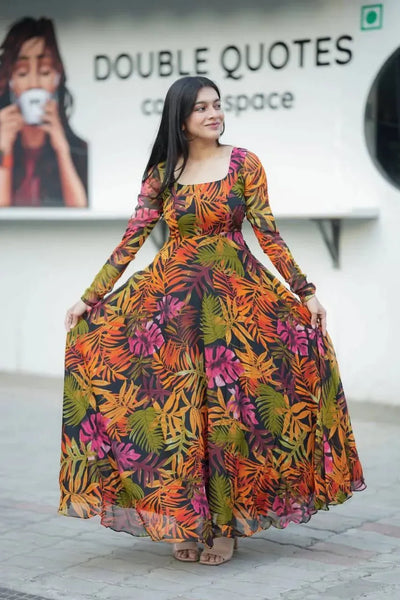 Trending Tropical Anarkali Maxi Dress - Vibrant Festive & Vacation Style