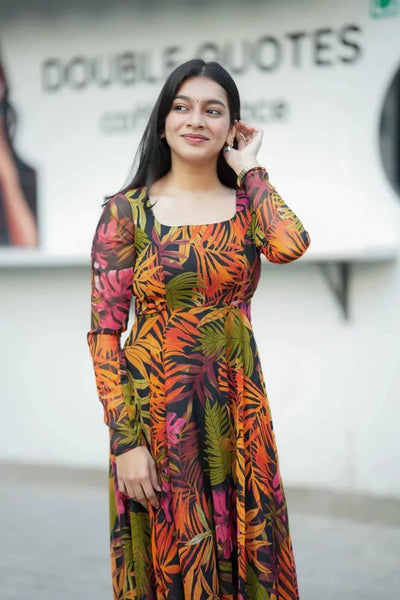 Trending Tropical Anarkali Maxi Dress - Vibrant Festive & Vacation Style