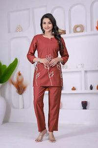 Trending Viscos Co-ord Set - Embroidered Comfort for Women