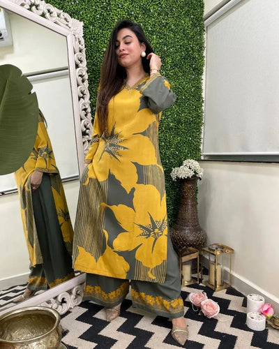 Trending Yellow Rayon Kurti Set - Printed Comfort for Women