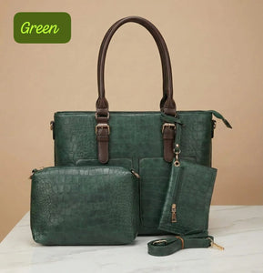 Trendy Croc-Embossed Shoulder & Sling Bag Set for Women | Premium 3-Piece Handbag Collection