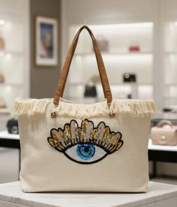 Buy Trendy Evil Eye Sequin Fringe Tote Bag for Women | Daily Casual & Ethnic Wear Online