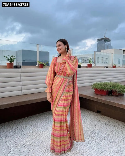 Trendy Georgette Striped Saree for Women - Modern Digital Print Ethnic Wear Online