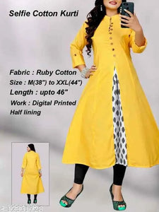 Trendy Yellow Cotton Blend Solid Kurti for Women (Size M) - Perfect for Everyday Wear