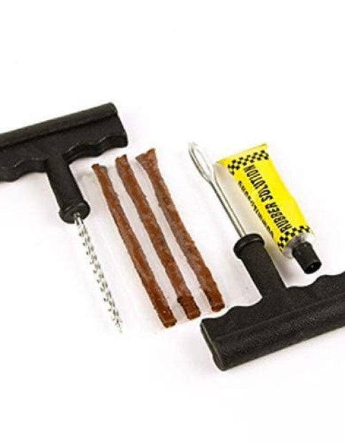 Tubeless tyre puncture repair kit with tools and repair strips for quick fixes