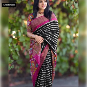 Tussar Kalamkari Leheriya Print Saree for Women | Festive & Casual Wear