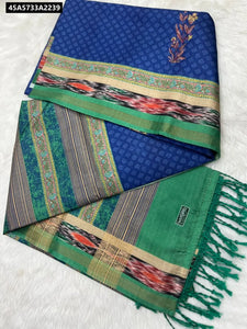 Premium Tussar Silk Dress Material for Women with Zari Border & Running Blouse - Buy Ethnic Wear Online