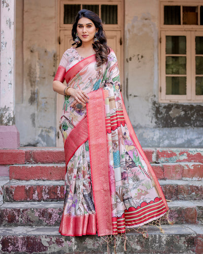 Tussar Silk Saree Artistic Digital Print for Women | Festive Occasions