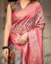 Premium Rosewood Pink Tussar Silk Saree with Floral Digital Print