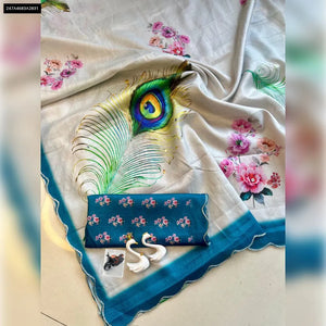 Buy Tussar Silk Saree for Women | Digital Peacock & Leaf Print Ethnic Wear Online