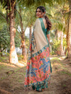 Exclusive Handcrafted Beige Tussar Silk Saree with Multicolor Digital Print and Green Zari Border
