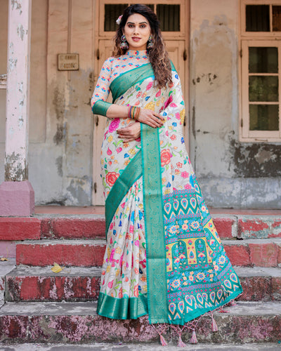 Tussar Silk Saree Hand-Painted Floral for Women | Festive & Occasion Wear