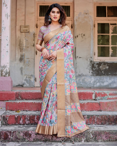 Tussar Silk Saree Hand-Painted Floral for Women | Festive & Office Wear