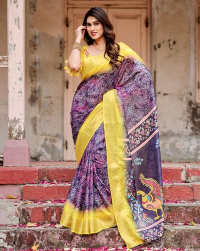 Tussar Silk Saree Peacock Motif Digital Print for Women | Festive & Cultural Wear