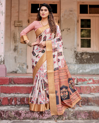 Tussar Silk Saree Vintage Print for Women | Festive & Elegant Wear