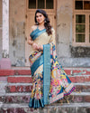 Tussar Silk Saree with Digital Peacock Print for Women | Festive Wear