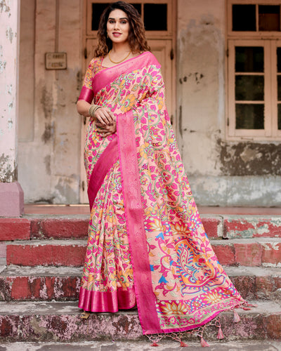 Tussar Silk Saree with Hand-Painted Floral Print | Women's Festive