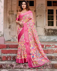 Tussar Silk Saree with Hand-Painted Floral Print | Women's Festive