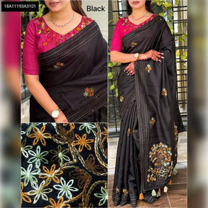 Tusser Cotton Embroidered Saree for Women | Traditional Wear