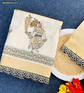 Buy Tusser Kalamkari Design Saree for Women | Exclusive Cream & Gold Ethnic Wear Online | Free Size