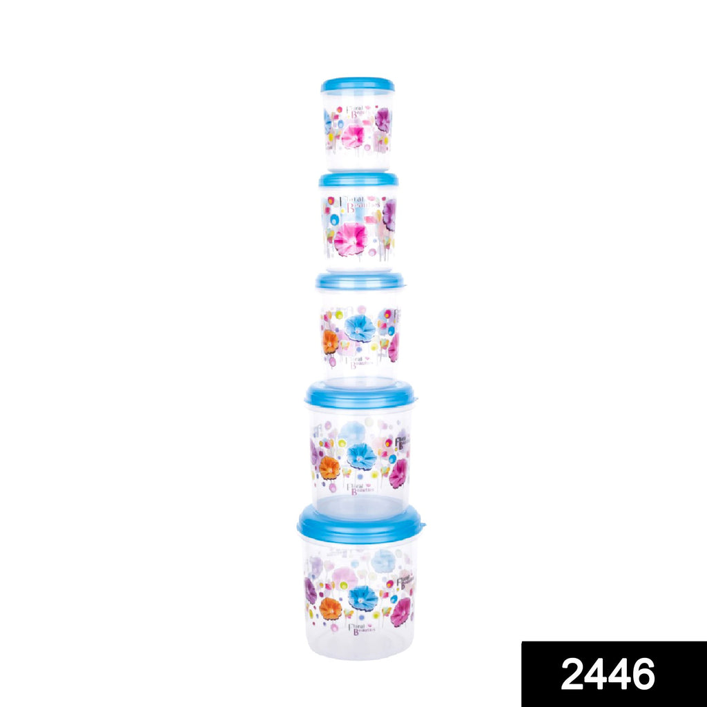 2446 Plastic Transparent Air Tight Dabba Set for food storage, including 3000ml, 2000ml, 1000ml, 750ml, 500ml containers