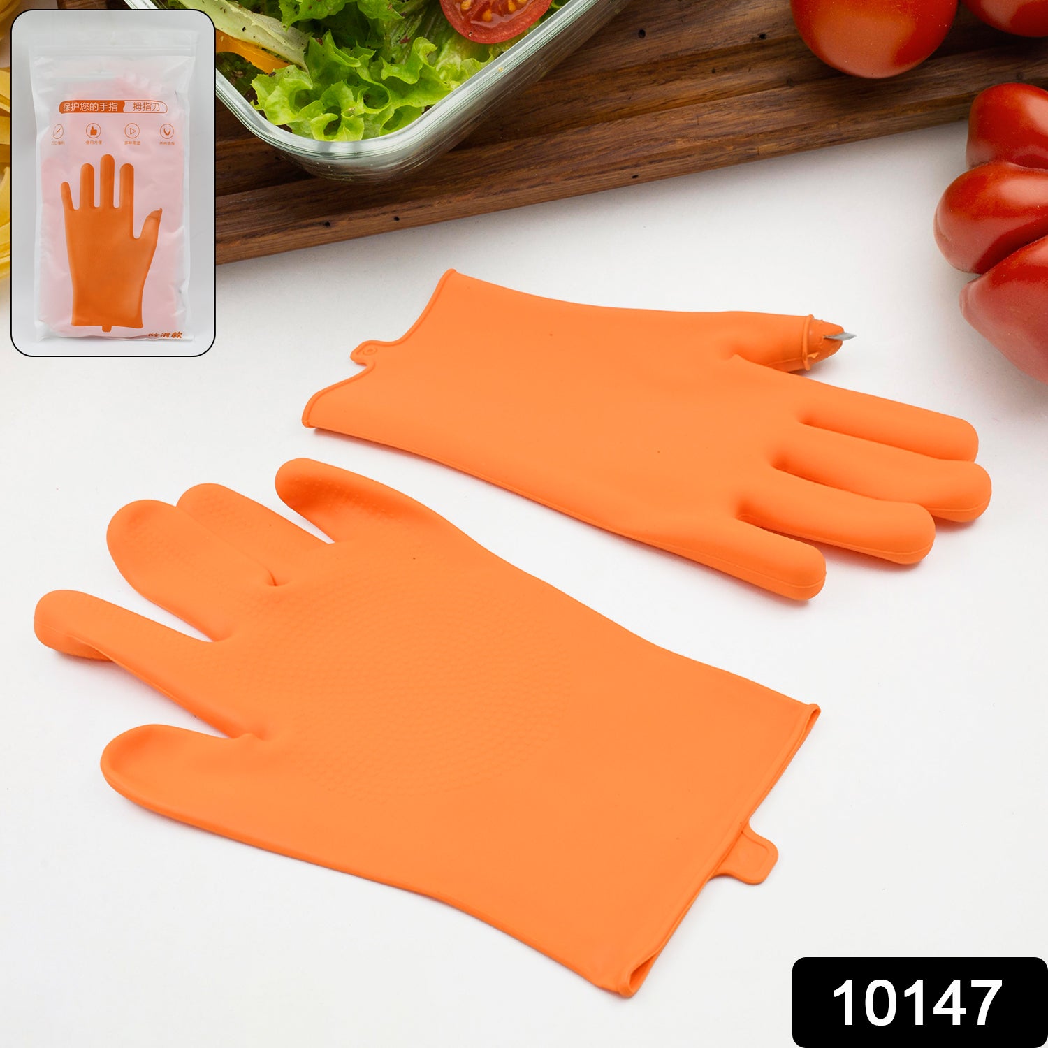 Green silicone thumb knife and finger protectors worn on a hand holding a small knife for harvesting.