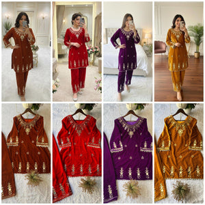 Velvet Co-ord Set Embroidered Women | Winter Wear