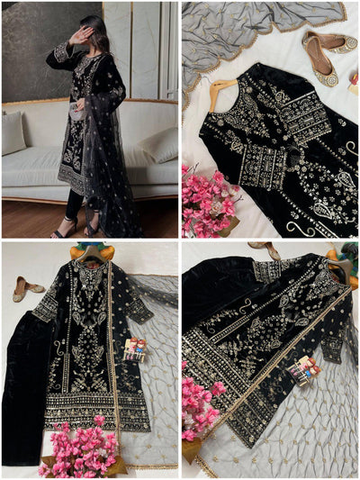 Velvet Embroidered Kurti-Pant Set for Women | Festive Wear