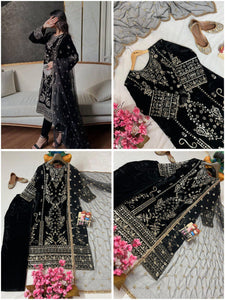Velvet Embroidered Kurti-Pant Set for Women | Festive Wear