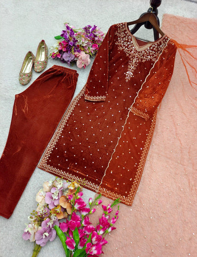 Velvet Embroidered Suit Set for Women | Festive Ready-to-Wear