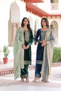 Velvet Embroidered Women's Ready-made Suit | Party & Festive Wear