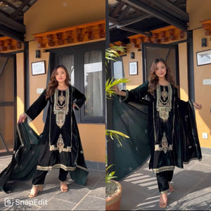 Velvet Embroidered Women's Suit Set | Festive Wear