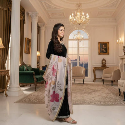 Velvet Embroidery Plazzo Set for Girls | Festive Wear