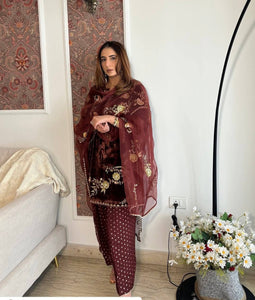 Velvet Kurta Plazzo Designer Wear Women's Suit | Winter Festive Elegance