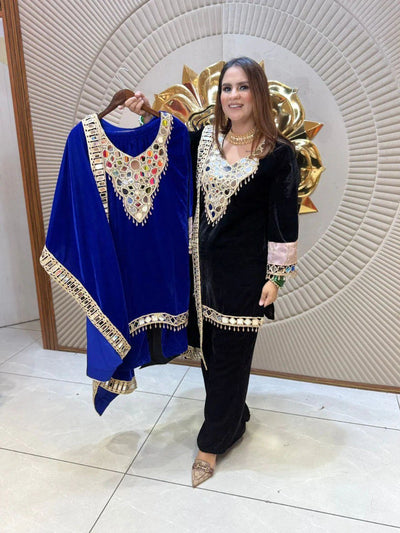 Velvet Mirror Work Plazzo Set for Women | Festive Wear