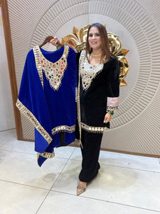Velvet Mirror Work Plazzo Set for Women | Festive Wear