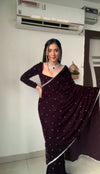 Velvet Ready to Wear Saree for Women | Pearl & Lace Work