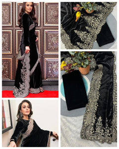 Velvet Saree Embroidered for Women | Winter Special