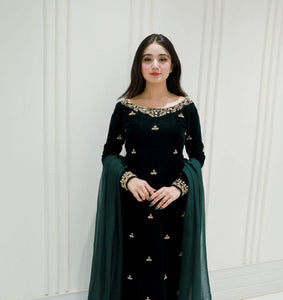 Velvet Sequence Embroidered Women's 3-Piece Pant Suit | Winter Festive Collection