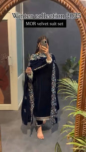 Velvet Thread & Sequin Embellished Women's Suit Set | Festive & Winter Wear