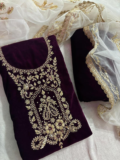 Velvet Zardogi Handwork Suit Set for Women | Festive Ethnic Wear