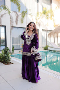 Velvet Zari Mirror Work Sharara Set for Women | Eid Special