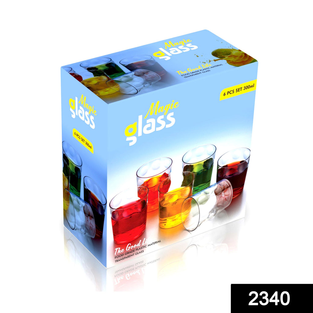 Unbreakable 300ml multi-purpose drinking glasses, set of 6, clear design.