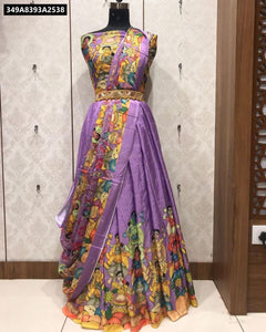 Vibrant Ajanta Print Chinnon Silk Lehenga for Women | Festive & Celebration Wear