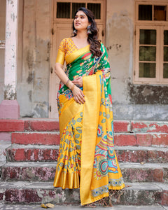 Vibrant Floral Peacock Tussar Silk Saree for Women | Festive Wear
